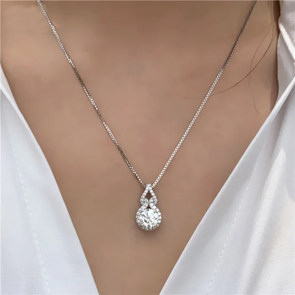 Sterling silver 3ct diamond necklace - Picture 2 of 4